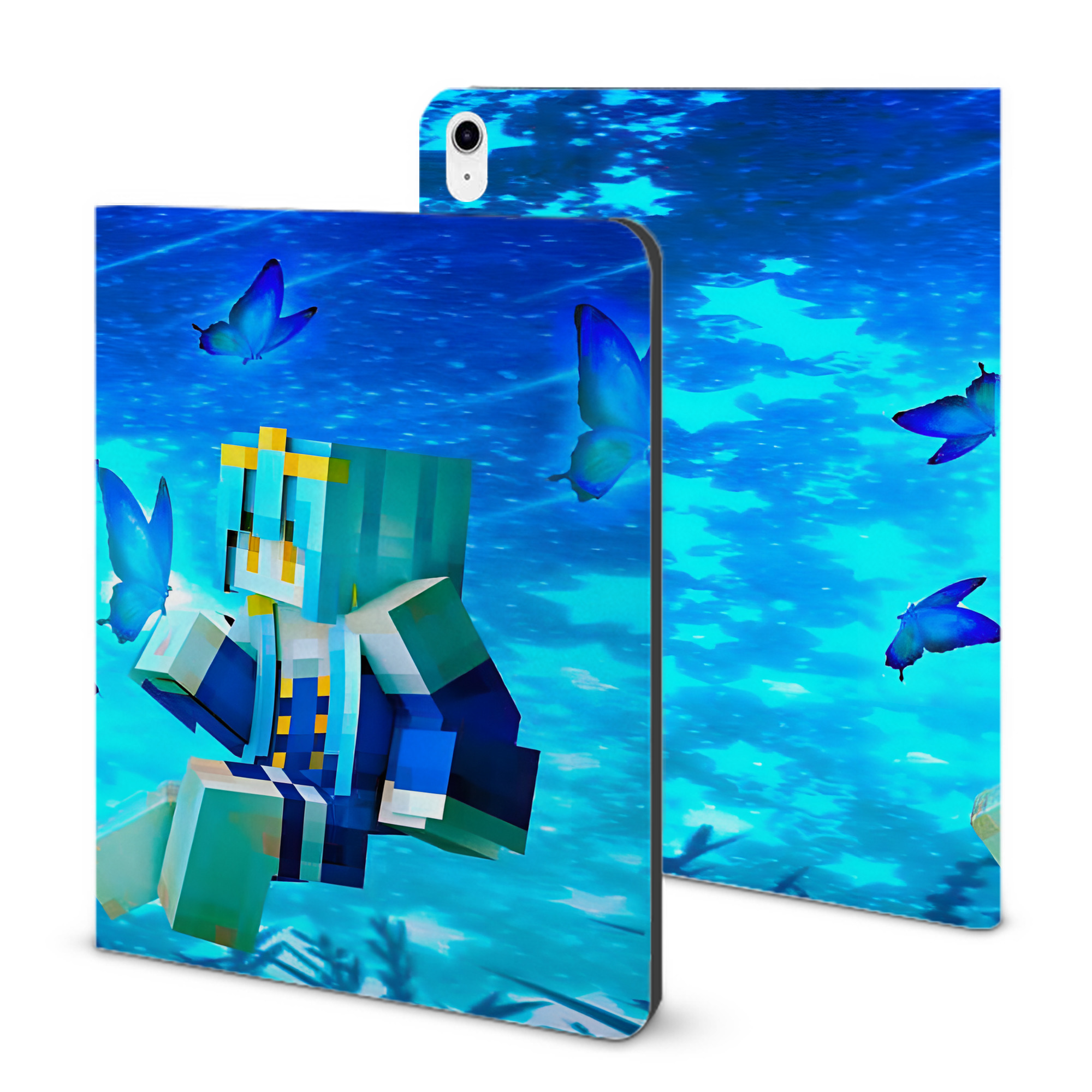 （画像用） マインクラフト ブロックの世界 Minecraft MC Block world IPad ケース ブック型 PUレザー TPU 耐衝撃 軽量 薄型 ペン収納なし 全面保護 IPad 各モデル対応